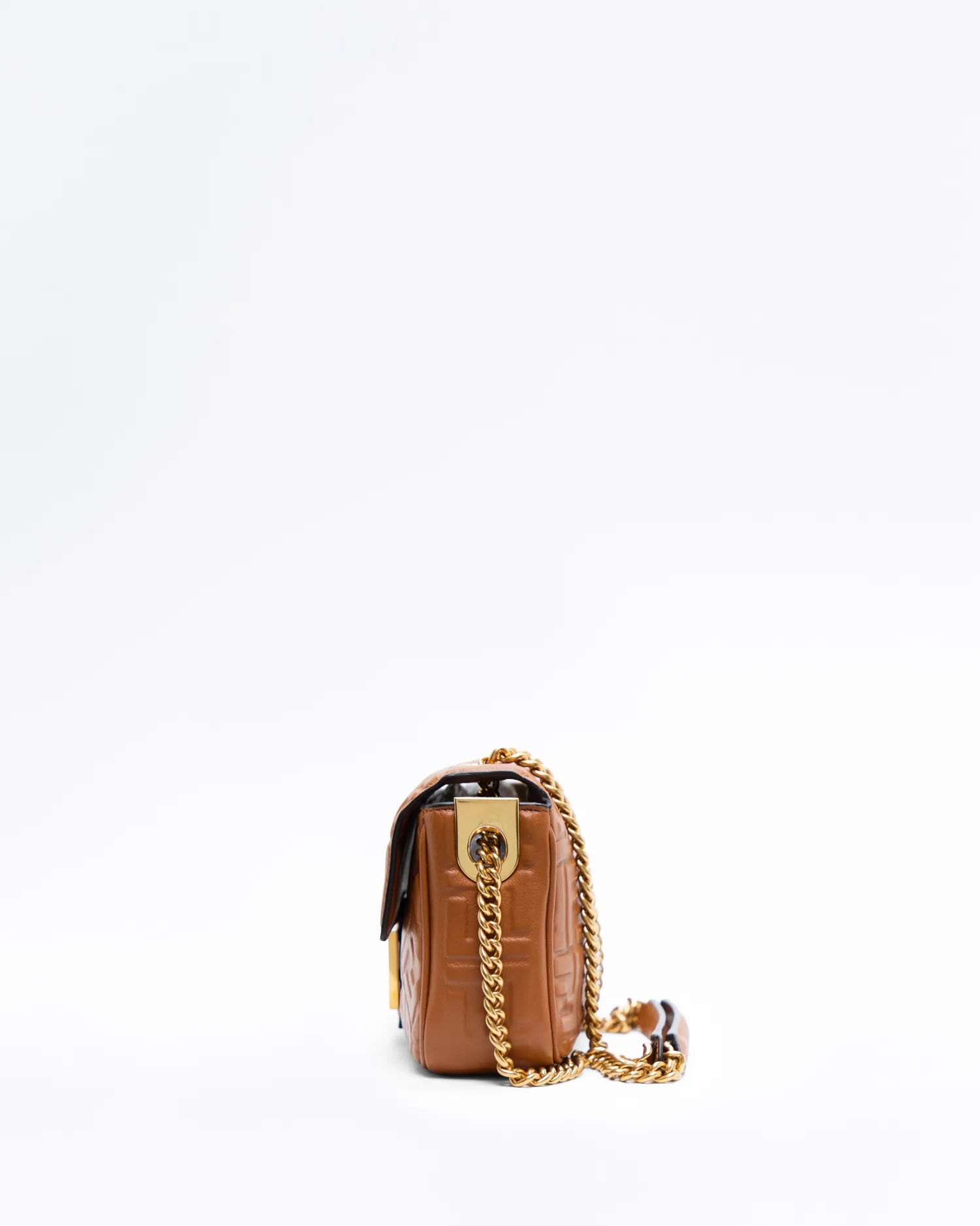 Embossed FF Midi Chain Baguette Bag