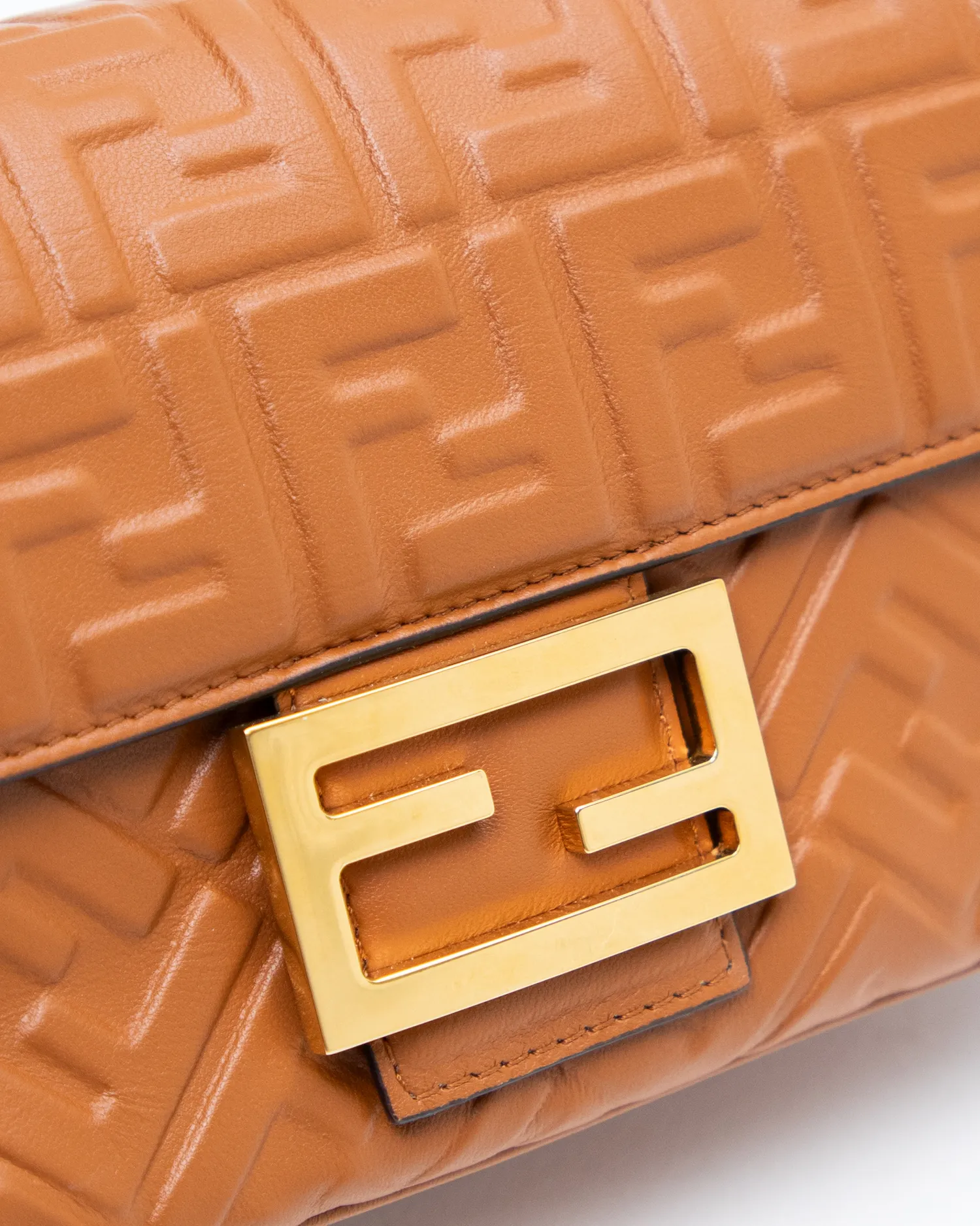 Embossed FF Midi Chain Baguette Bag