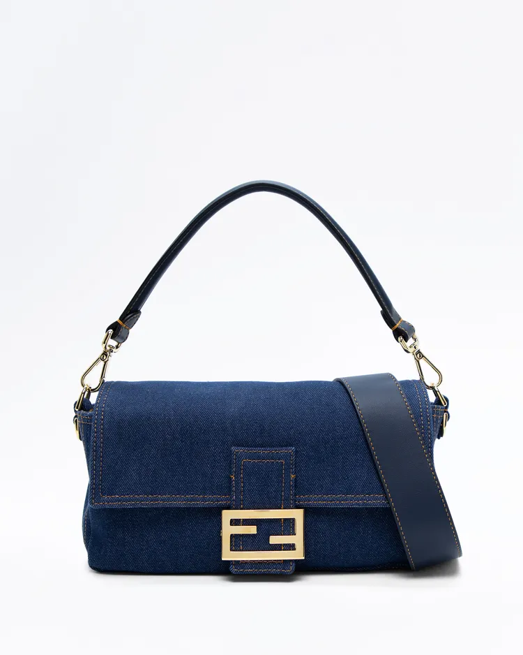 Reversible Denim Medium Baguette Bag