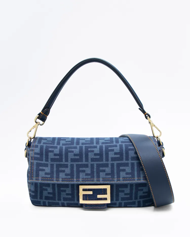 Alternate view angle of Reversible Denim Medium Baguette Bag