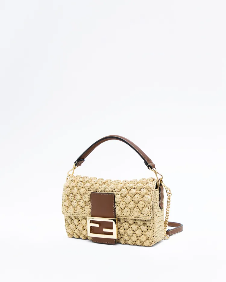 Alternate view angle of Raffia-Effect FF Mini Baguette Bag