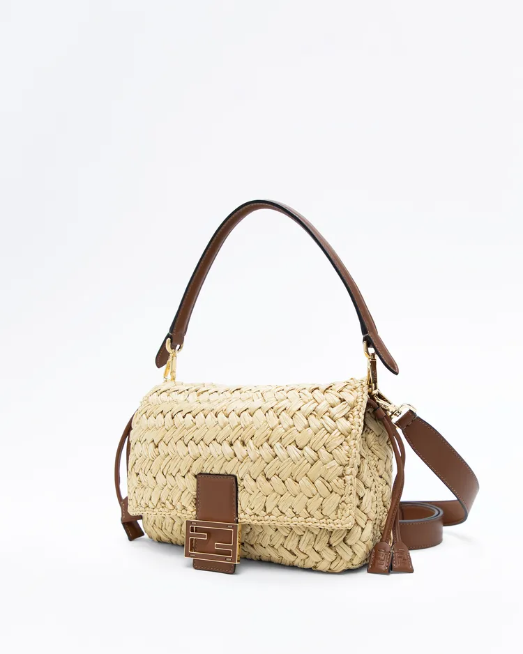 Alternate view angle of Raffia-Effect Medium Baguette Soft Bag