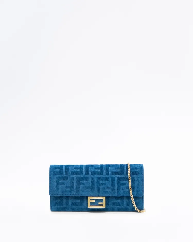 Flocked Denim Continental Wallet on Chain