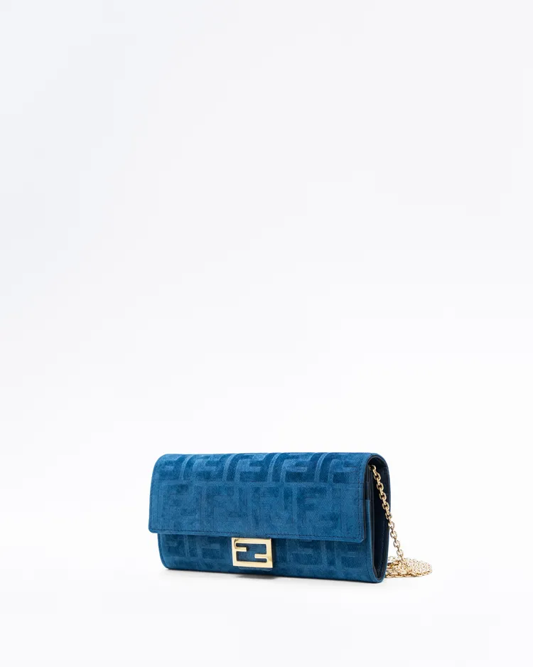 Alternate view angle of Flocked Denim Continental Wallet on Chain
