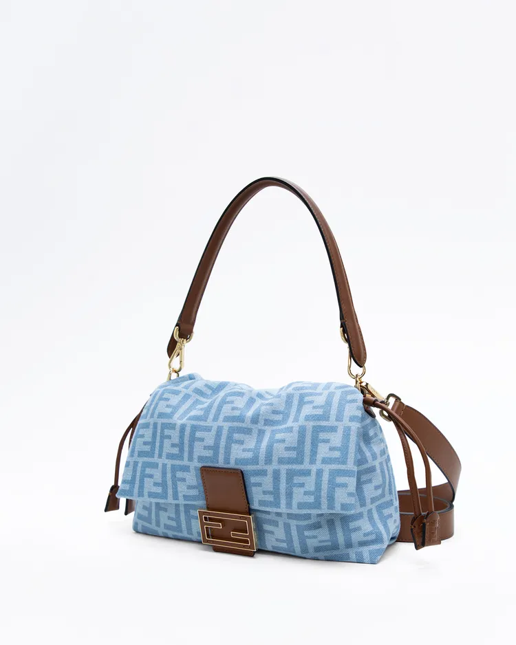 Alternate view angle of Denim Medium Baguette Soft Bag