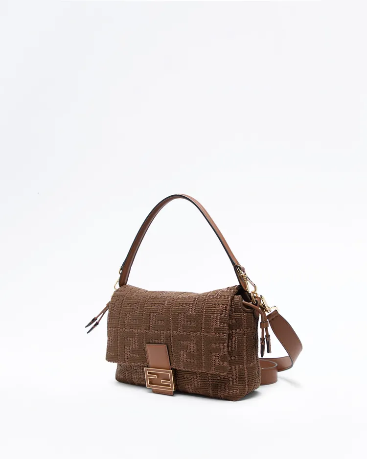 Alternate view angle of Raffia-Effect FF Medium Mama Baguette Bag