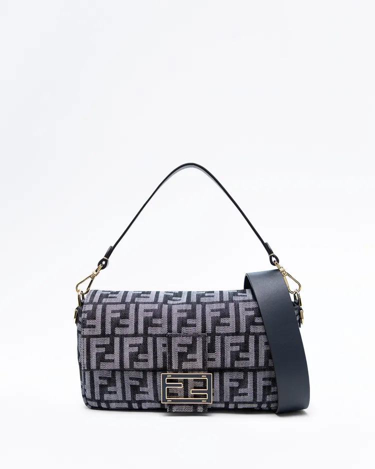 Denim-Effect FF Medium Baguette Bag