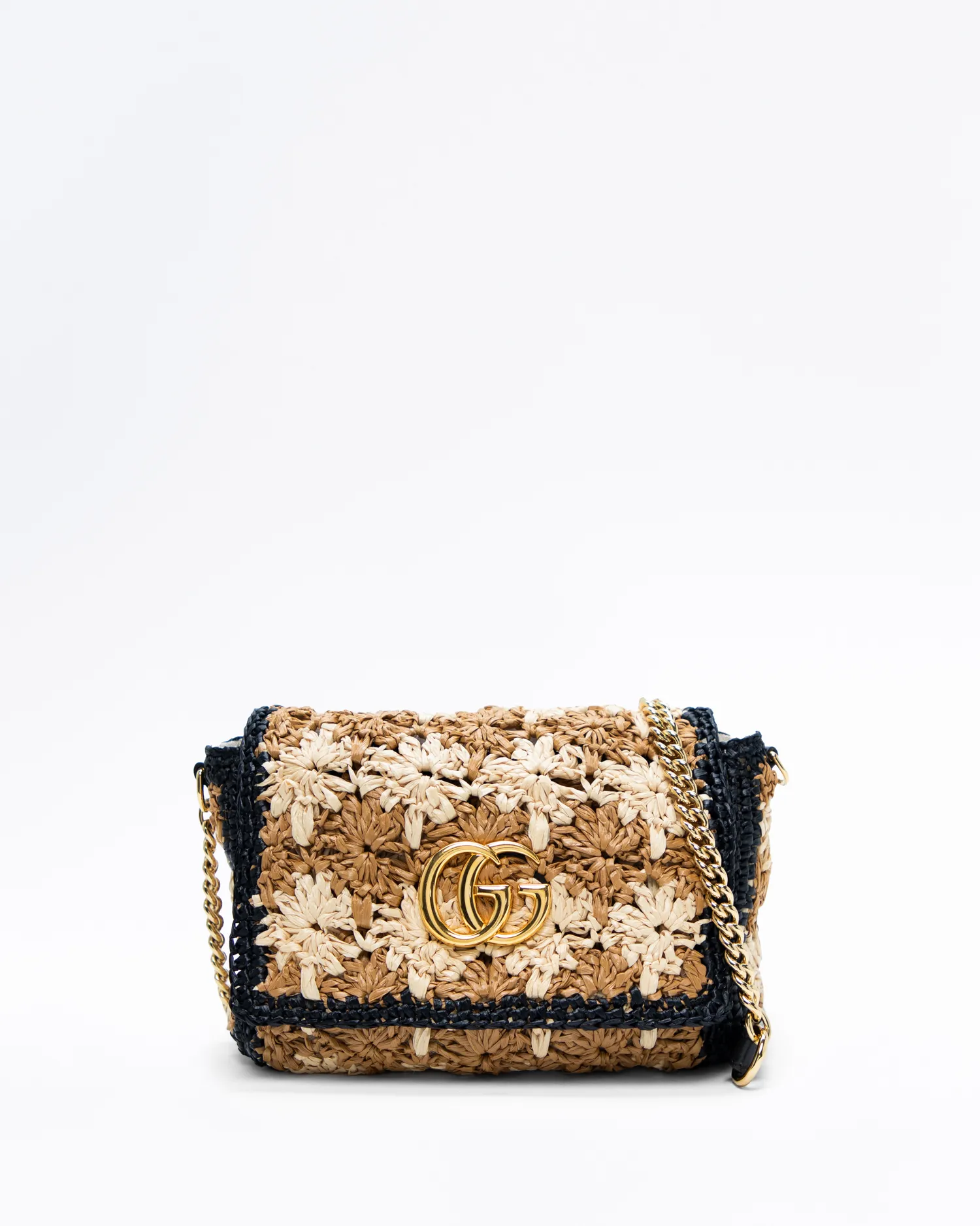 GG Marmont Raffia Small Flap Shoulder Bag