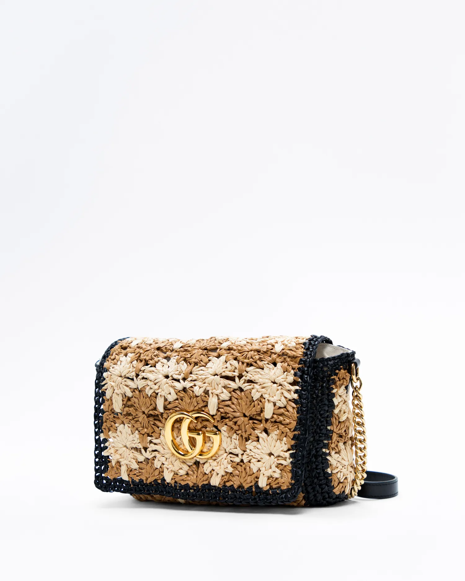 GG Marmont Raffia Small Flap Shoulder Bag