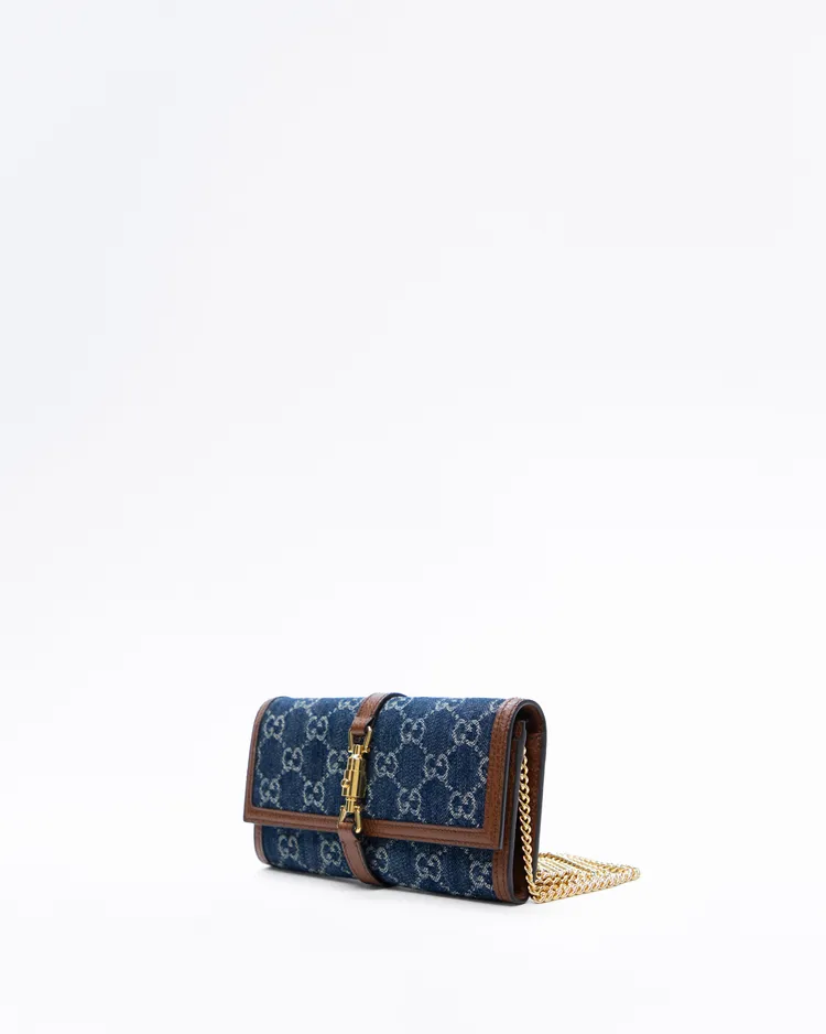 Alternate view angle of Denim GG Supreme Jackie 1961 Wallet on Chain