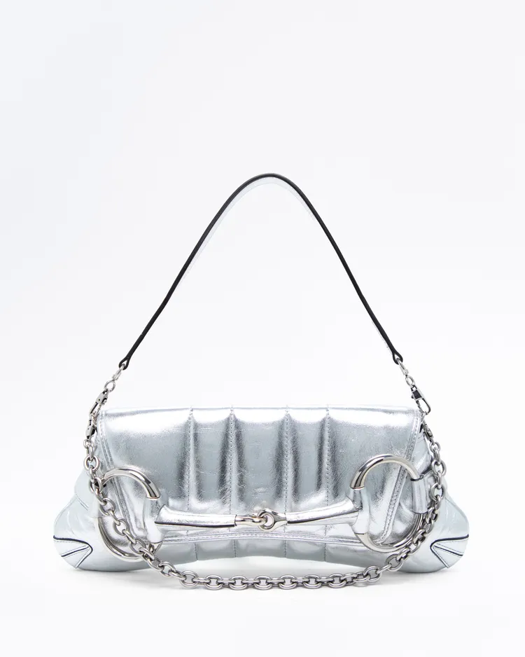 Metallic Horsebit Chain Shoulder Bag
