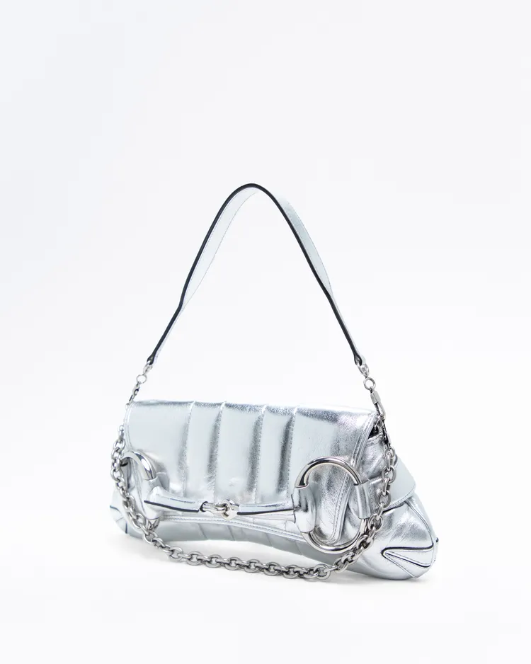 Alternate view angle of Metallic Horsebit Chain Shoulder Bag