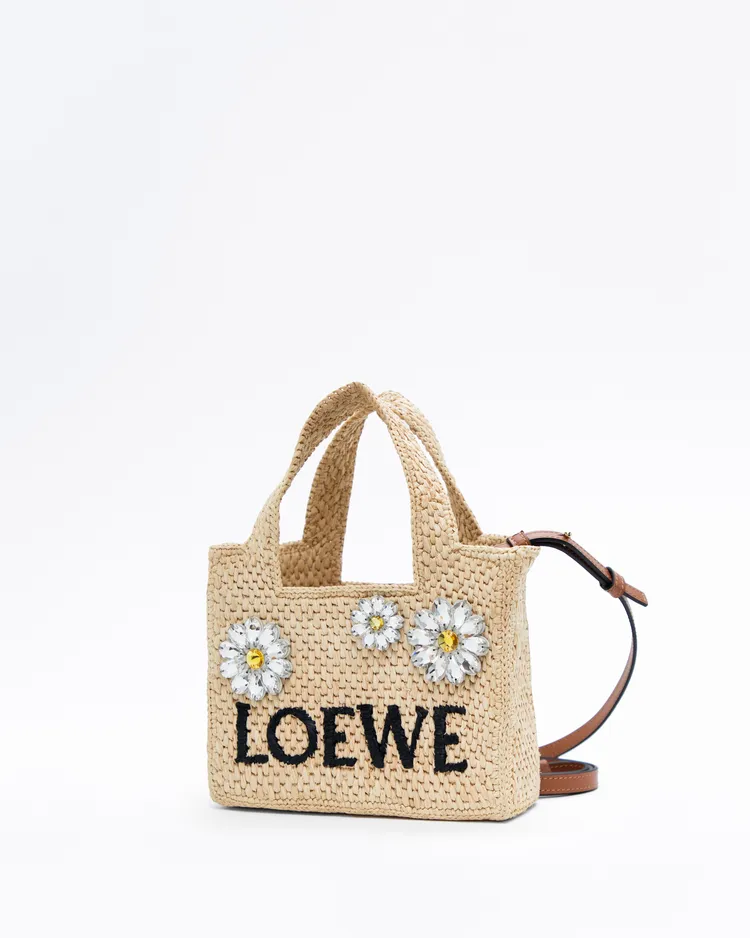 Alternate view angle of X Paula's Ibiza Raffia Mini Loewe Font Tote