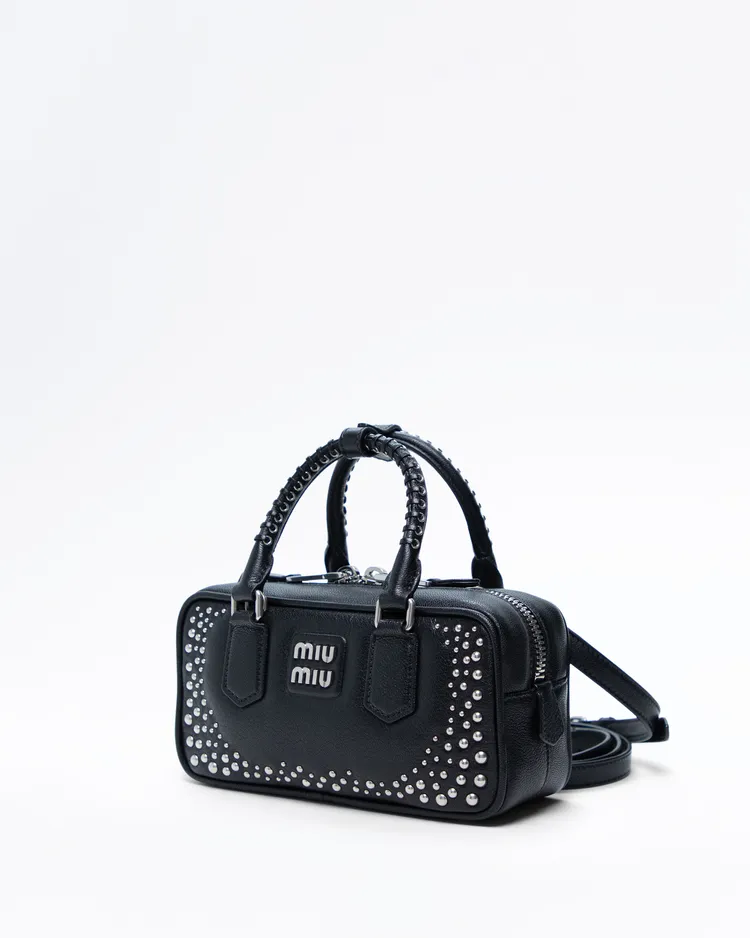 Alternate view angle of Studded Arcadie Top Handle Bag