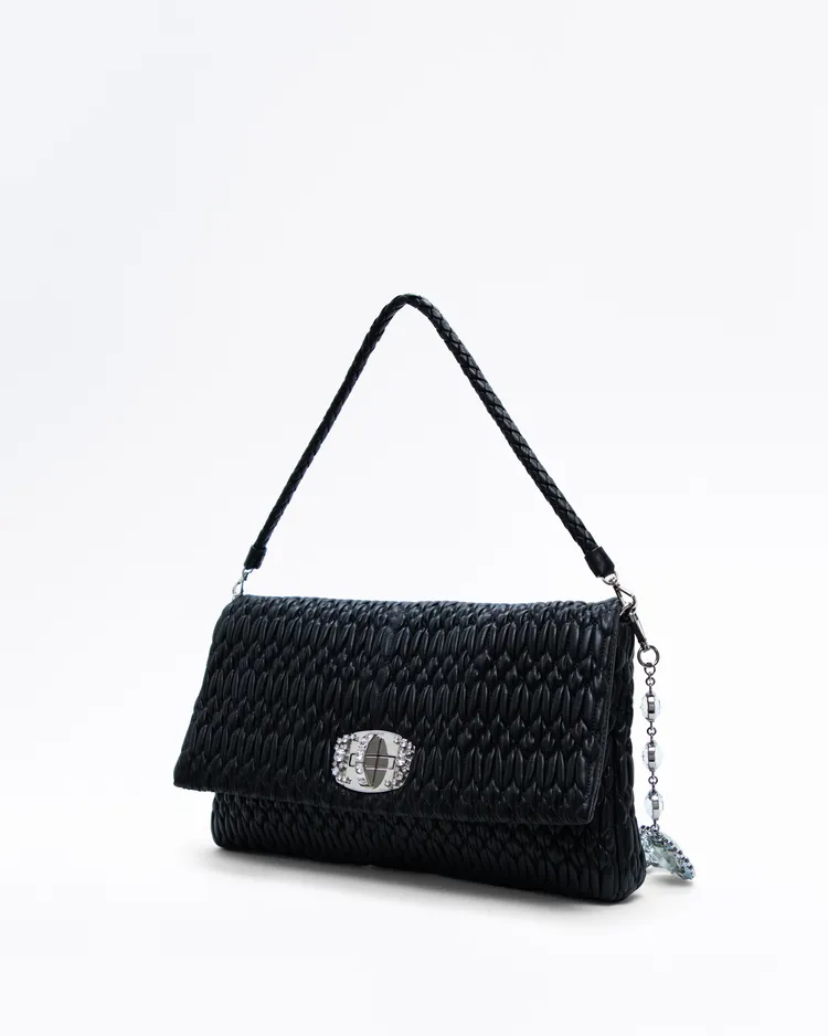Alternate view angle of Nappa Crystal Cloqué Shoulder Bag