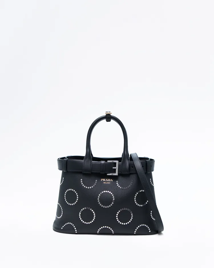 Studded Leather Buckle Bag with Belt