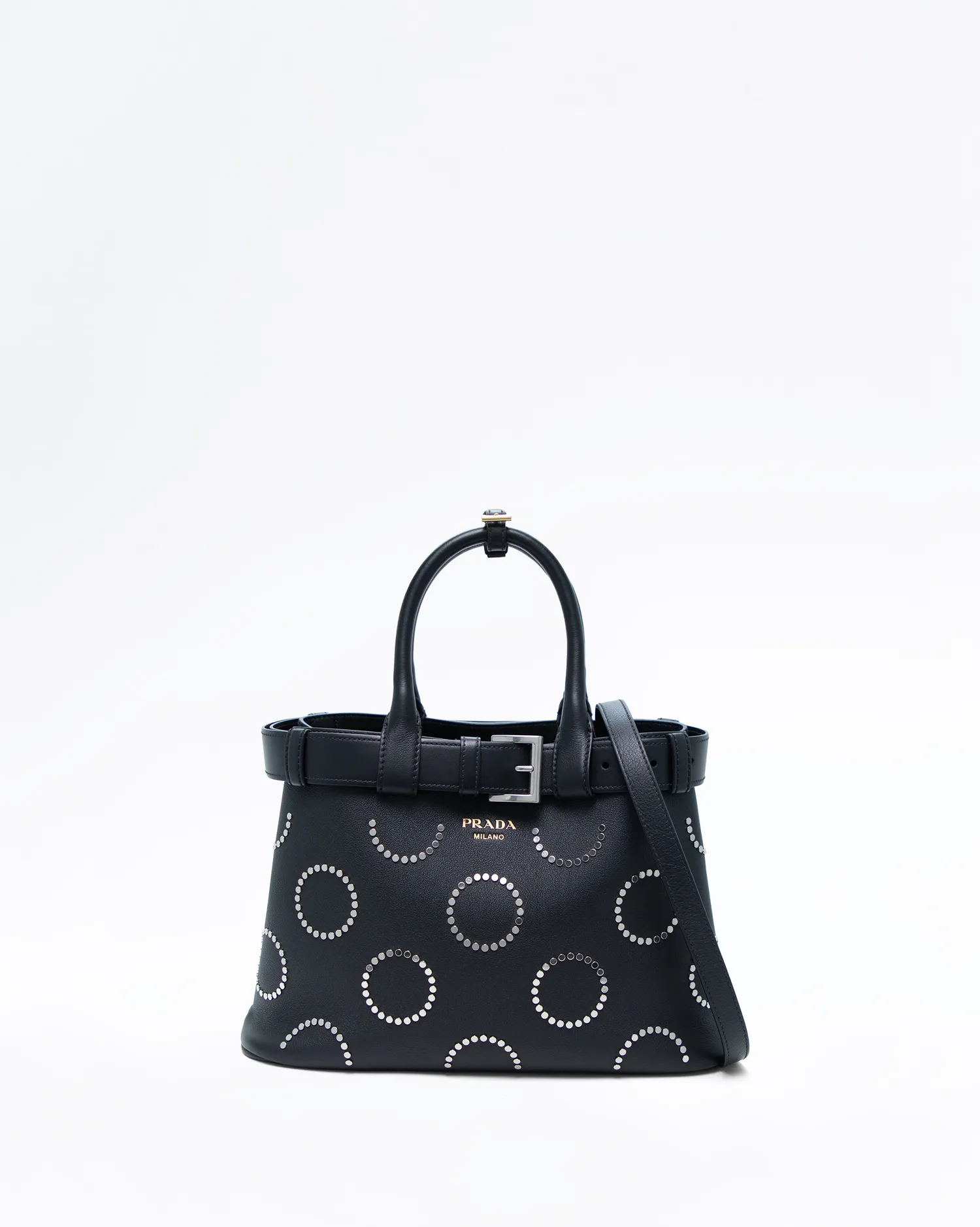 Studded Leather Buckle Bag with Belt