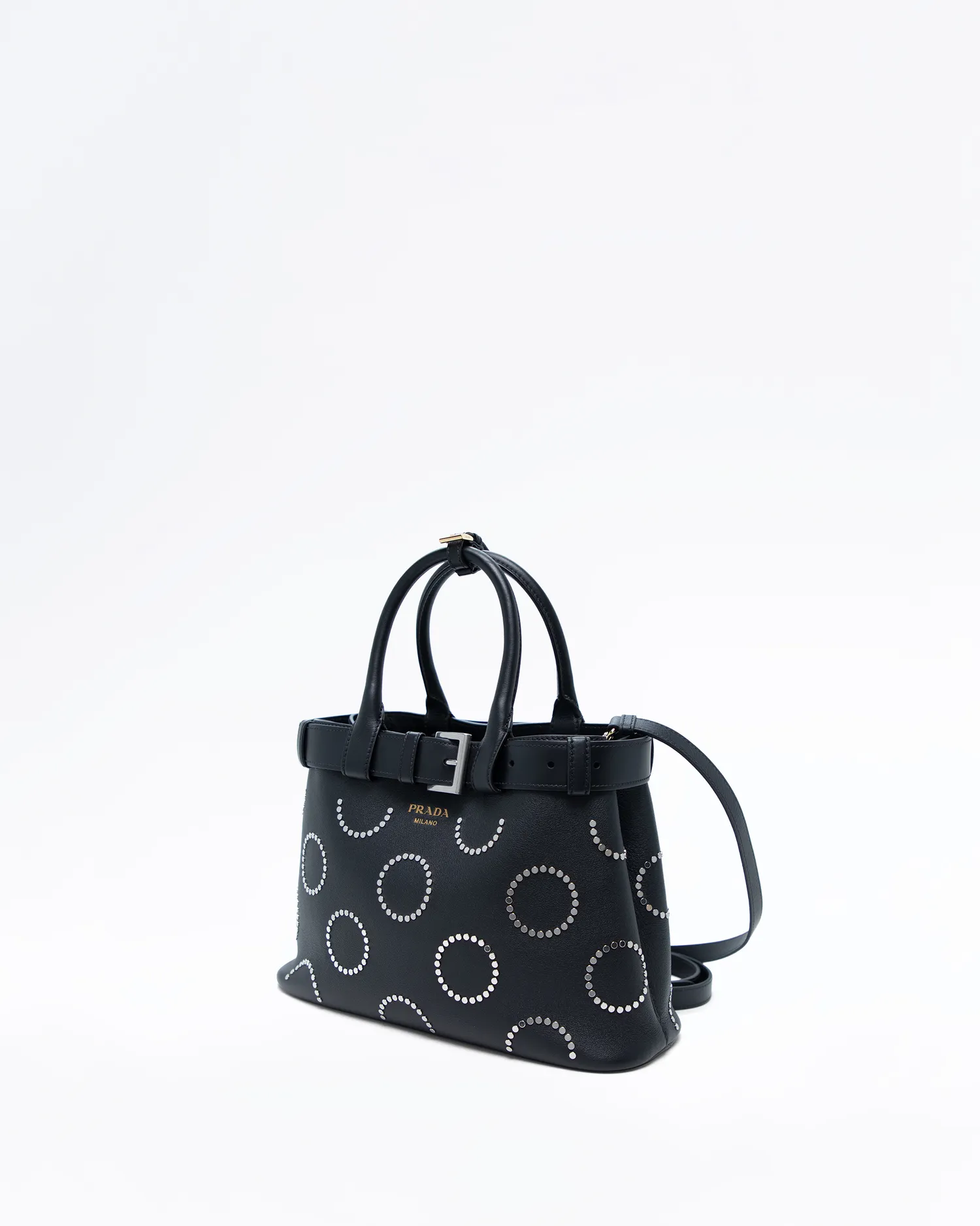 Studded Leather Buckle Bag with Belt