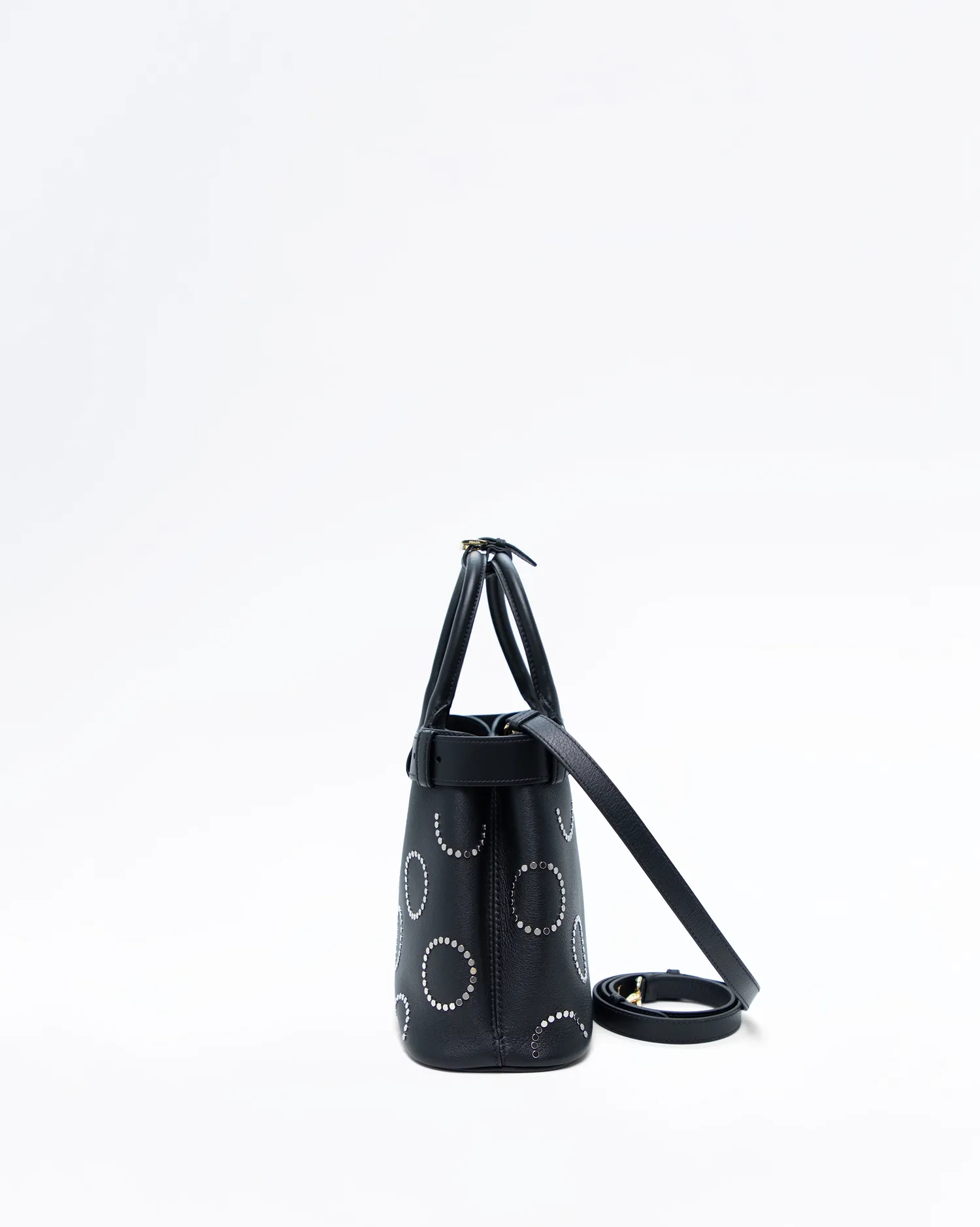 Studded Leather Buckle Bag with Belt