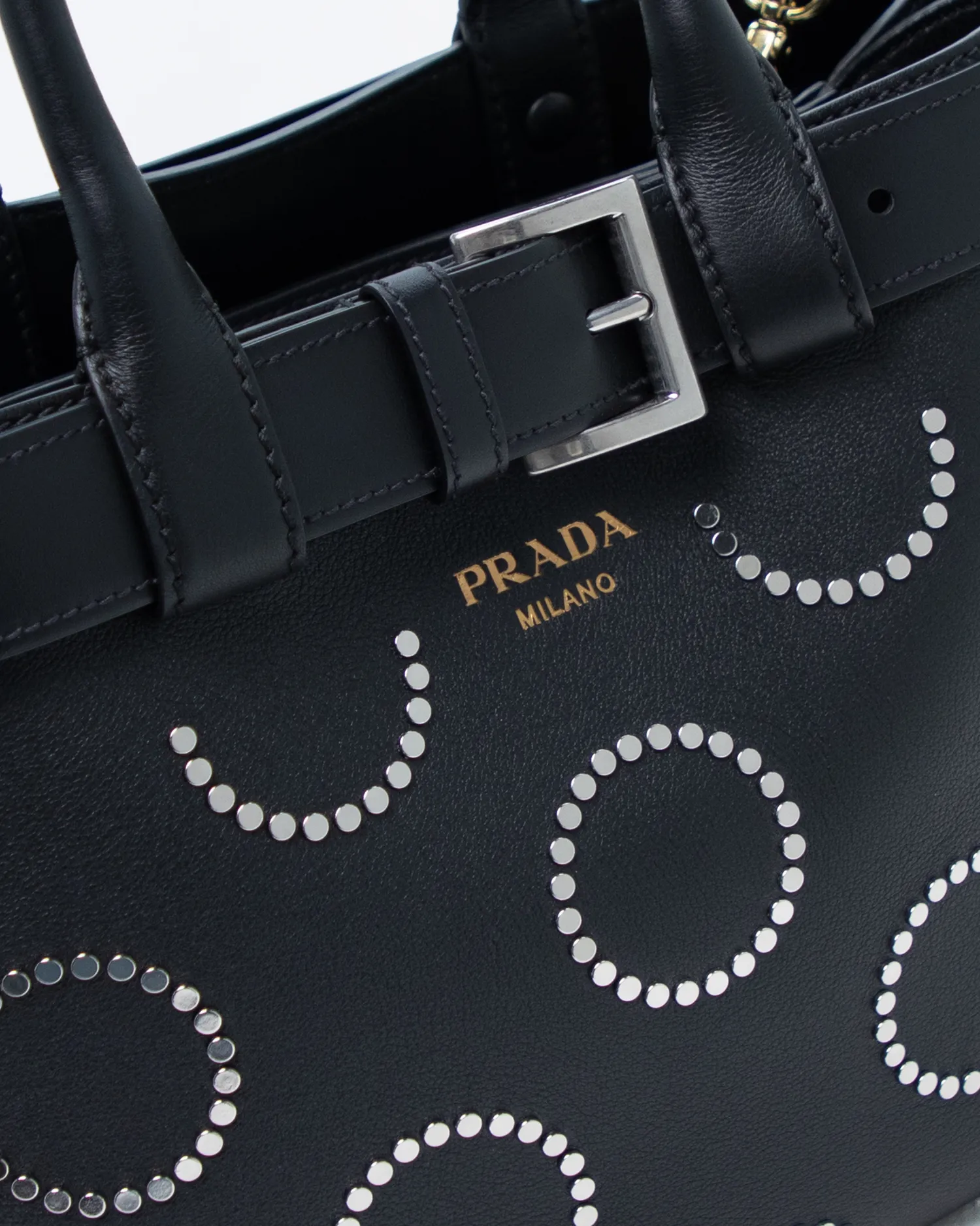 Studded Leather Buckle Bag with Belt