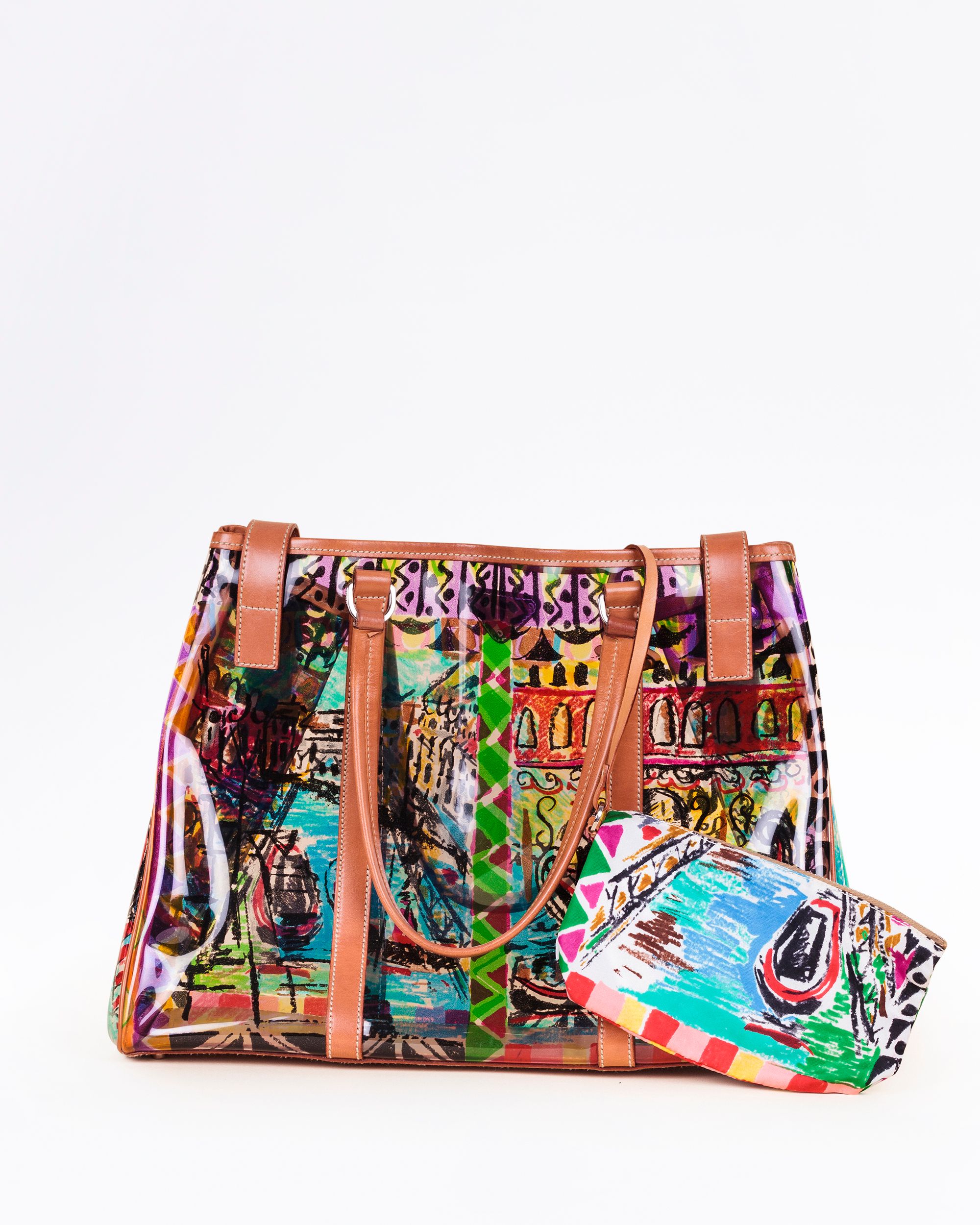 フランスマダガスカルの職人のマルシェバッグ　貴重品　一点物　グラデーションカラー Prada Vinyl Multicolor Venice Tote | Vivrelle
