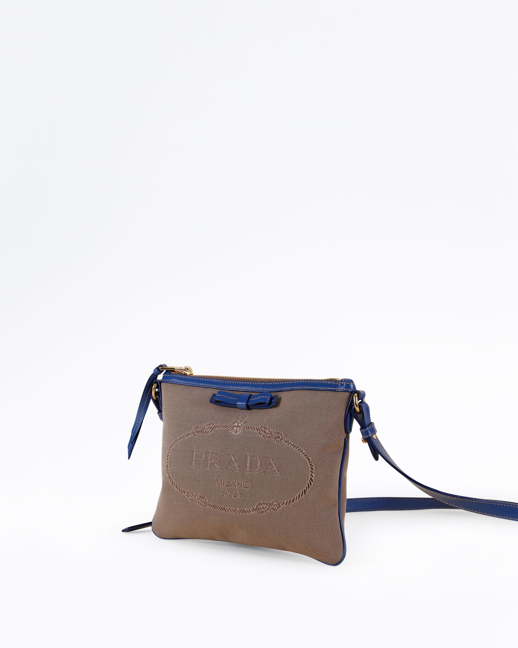 Prada Jacquard Bandoliera Flat Zip Crossbody | Vivrelle
