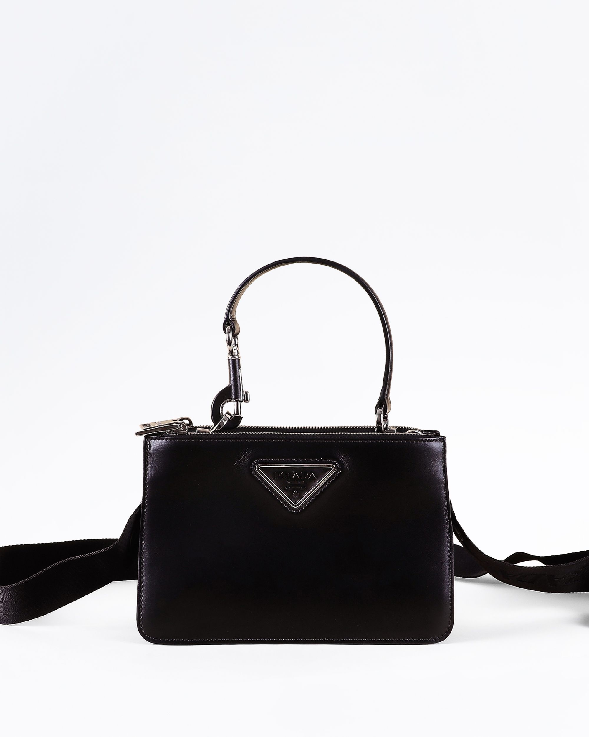 Prada Brushed Leather Dual Top Zip Shoulder Bag | Vivrelle