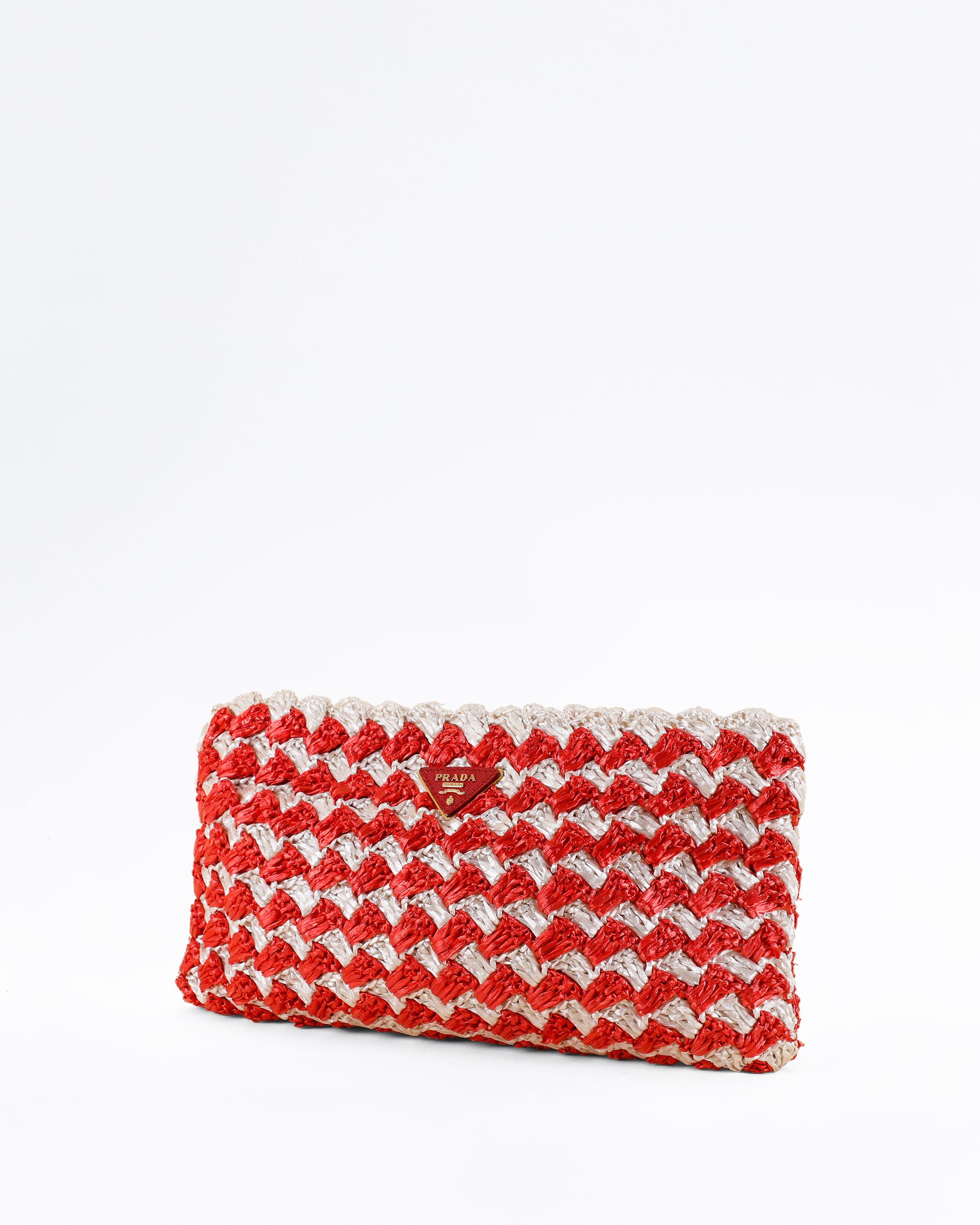 Prada Raffia Crochet Zip Clutch | Vivrelle