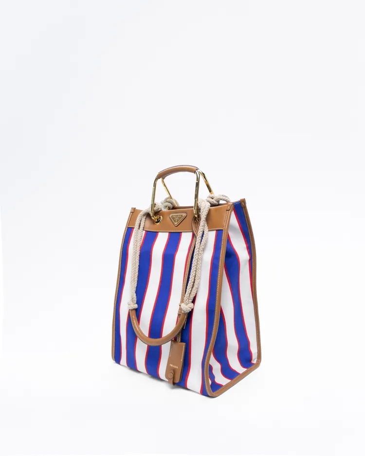 Alternate view angle of Striped Canvas Large Tote Bag