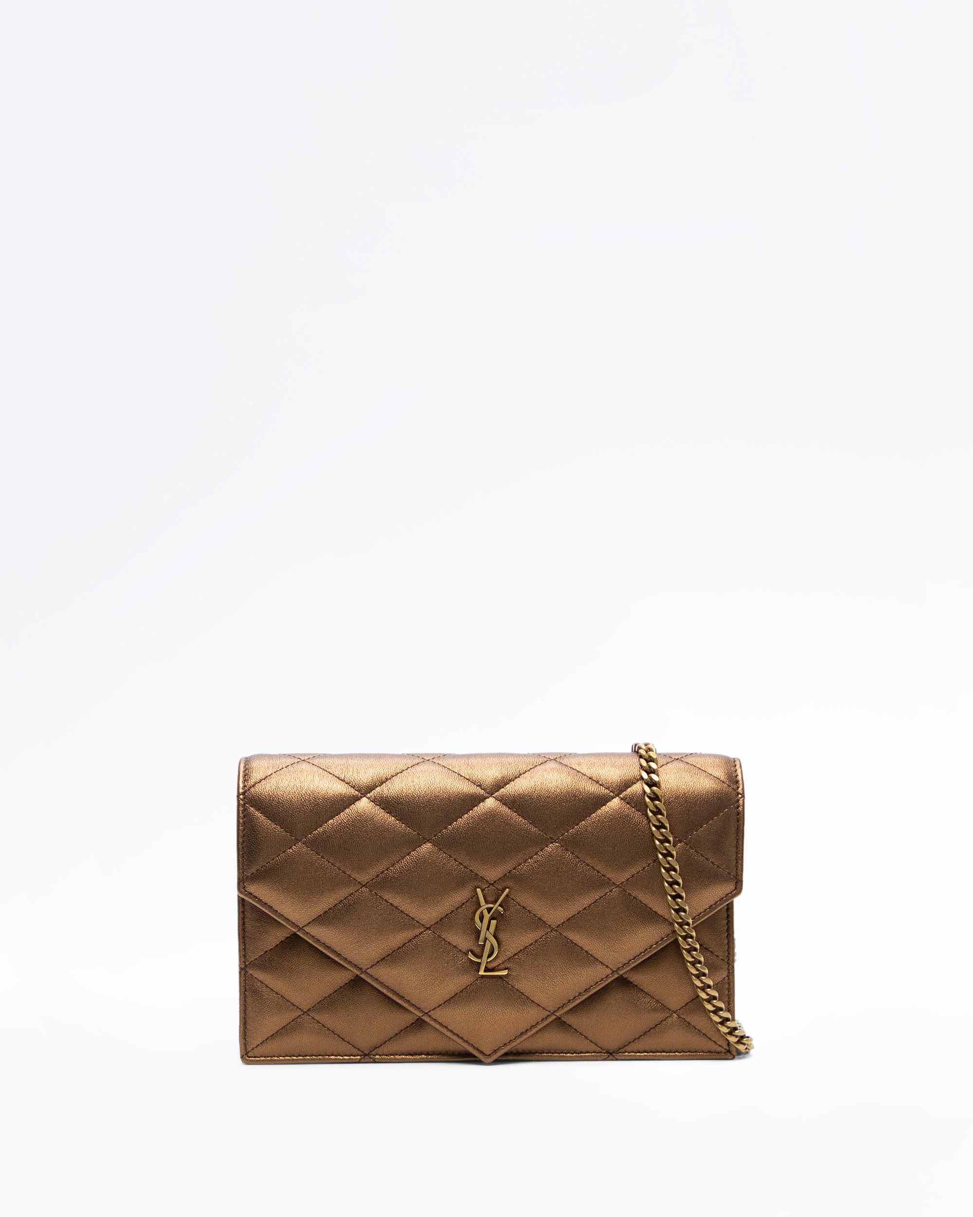 Saint Laurent Metallic Paris Cassandre Envelope Chain Wallet