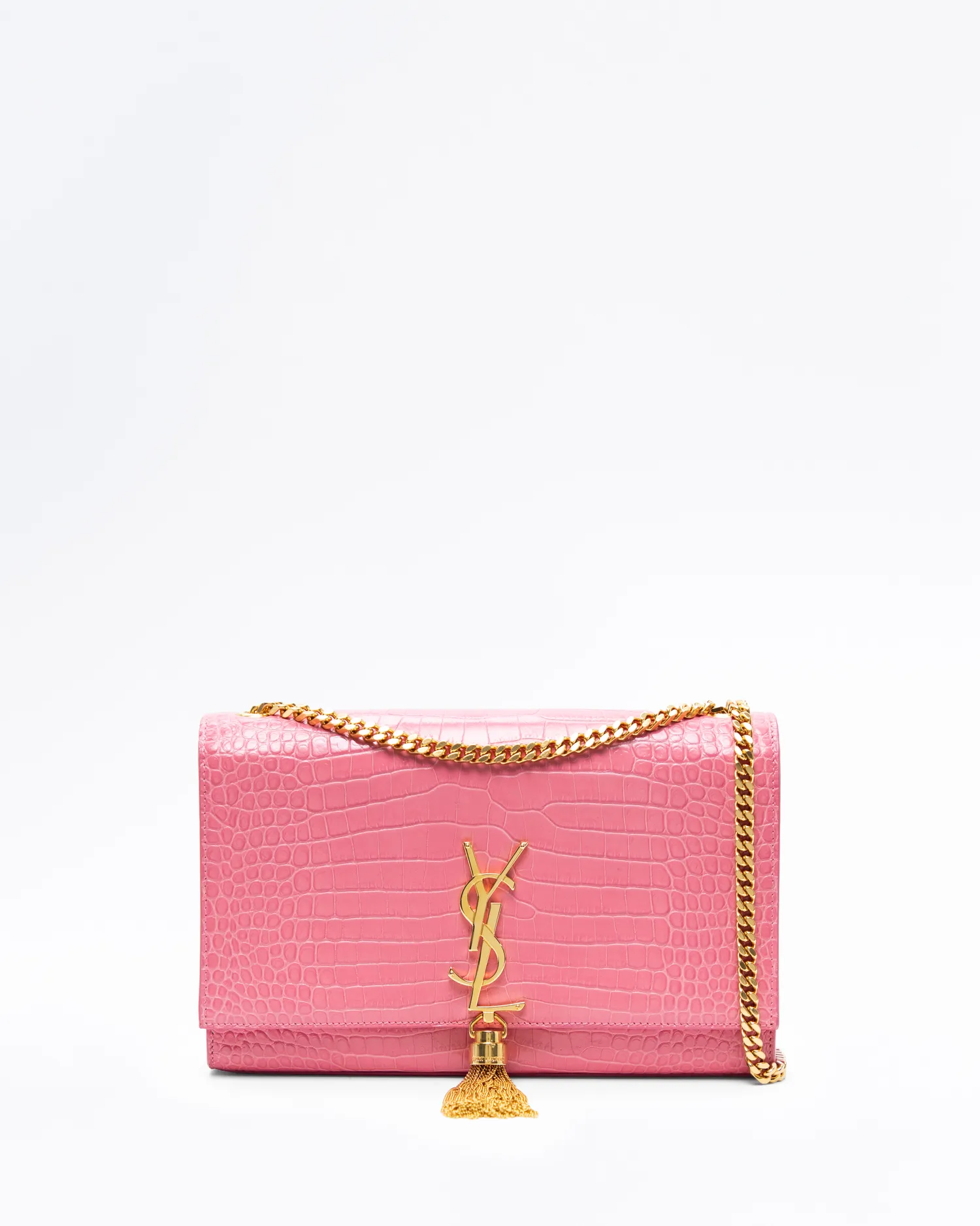 Croc-Embossed Medium Kate Tassel Bag