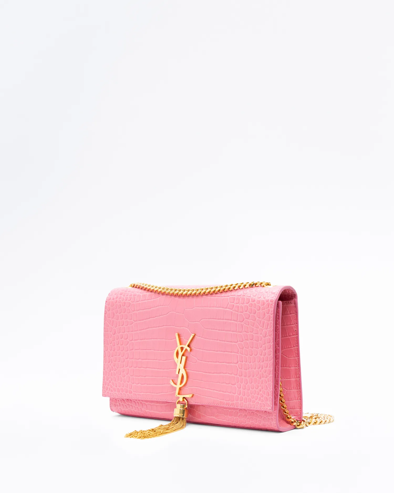 Croc-Embossed Medium Kate Tassel Bag