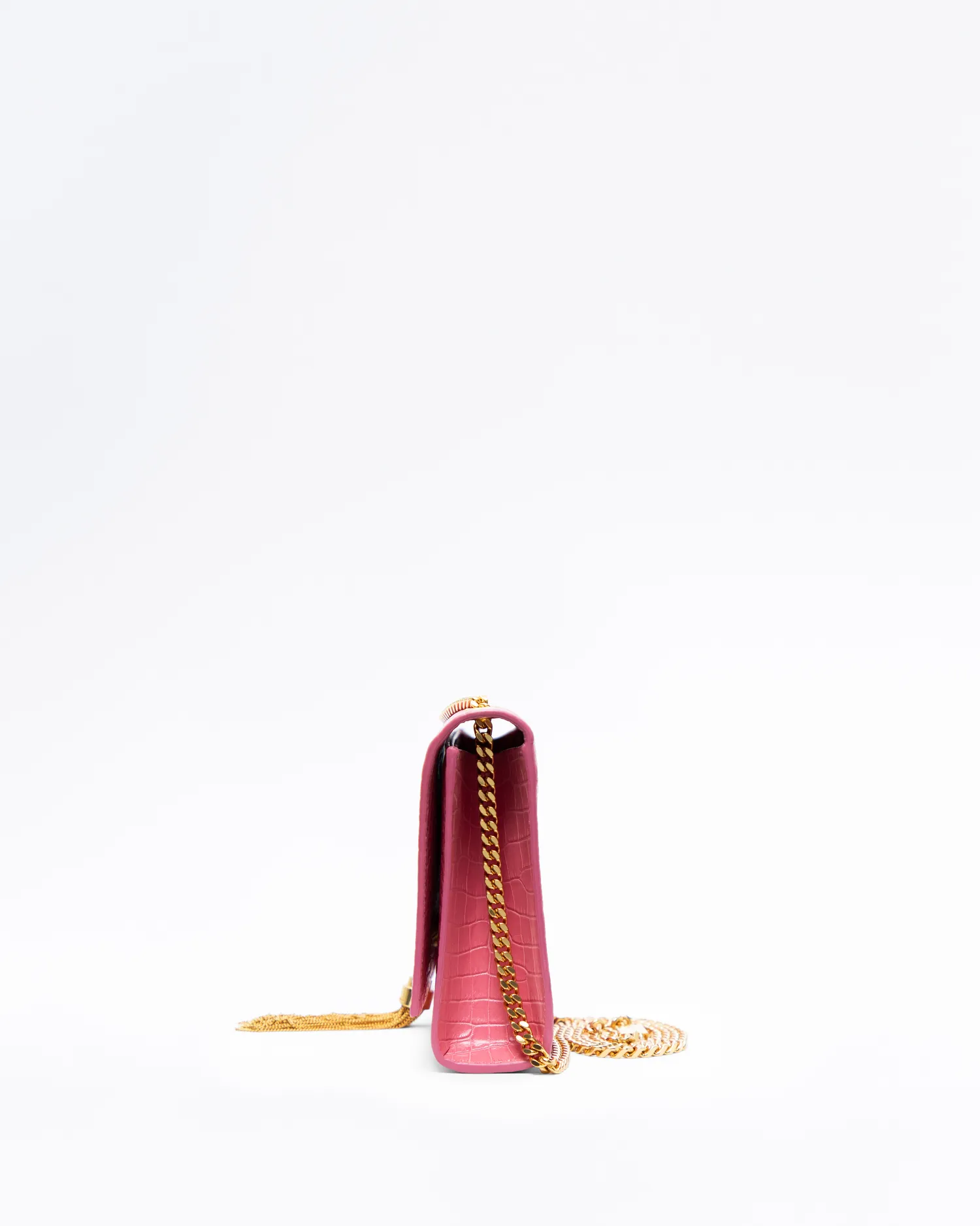 Croc-Embossed Medium Kate Tassel Bag