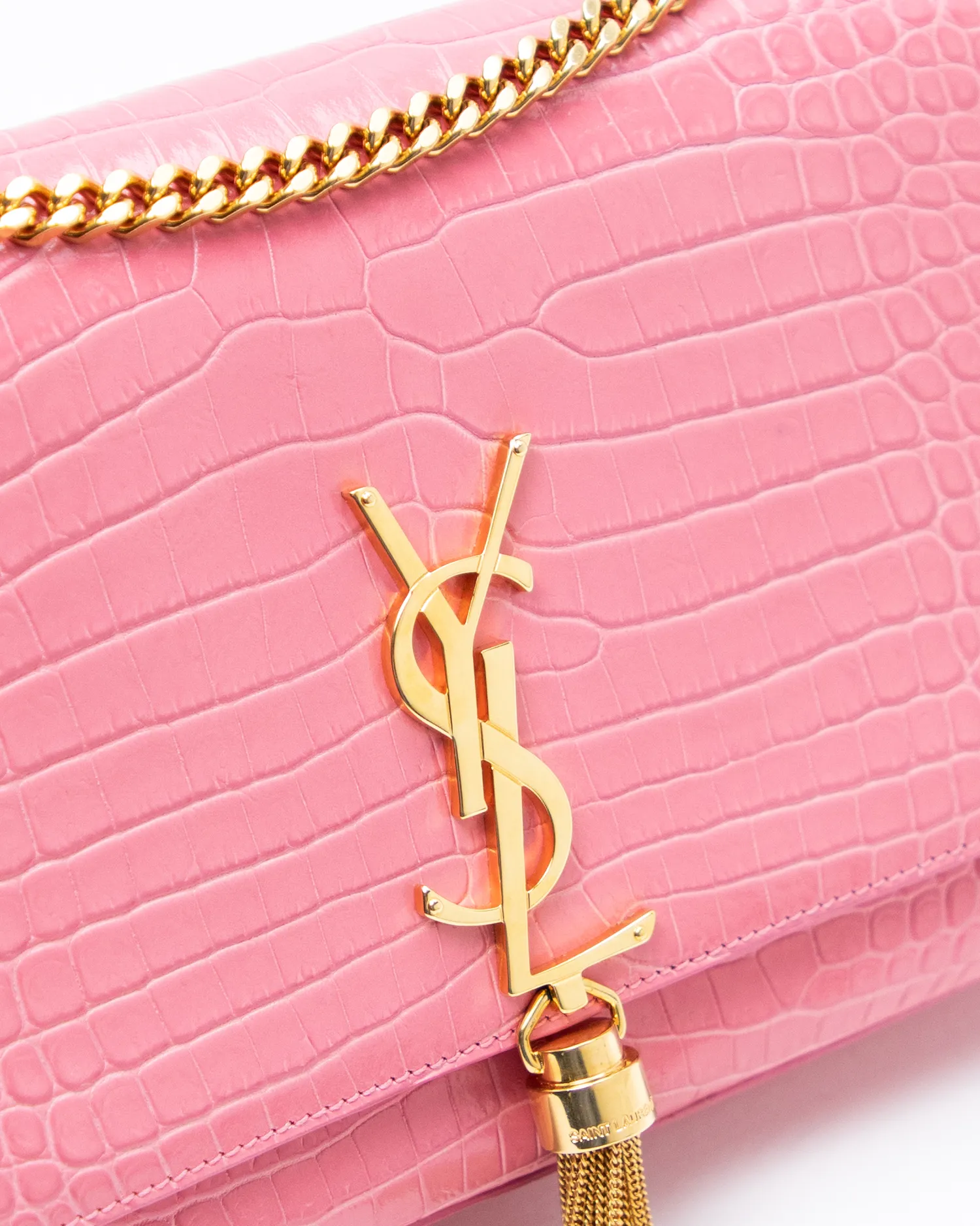 Croc-Embossed Medium Kate Tassel Bag