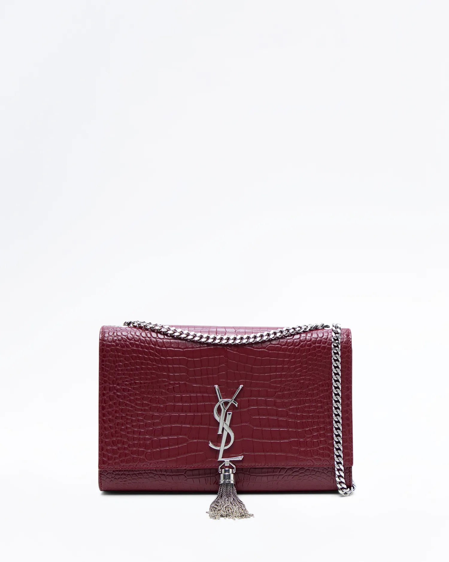 Croc-Embossed Medium Kate Tassel Bag