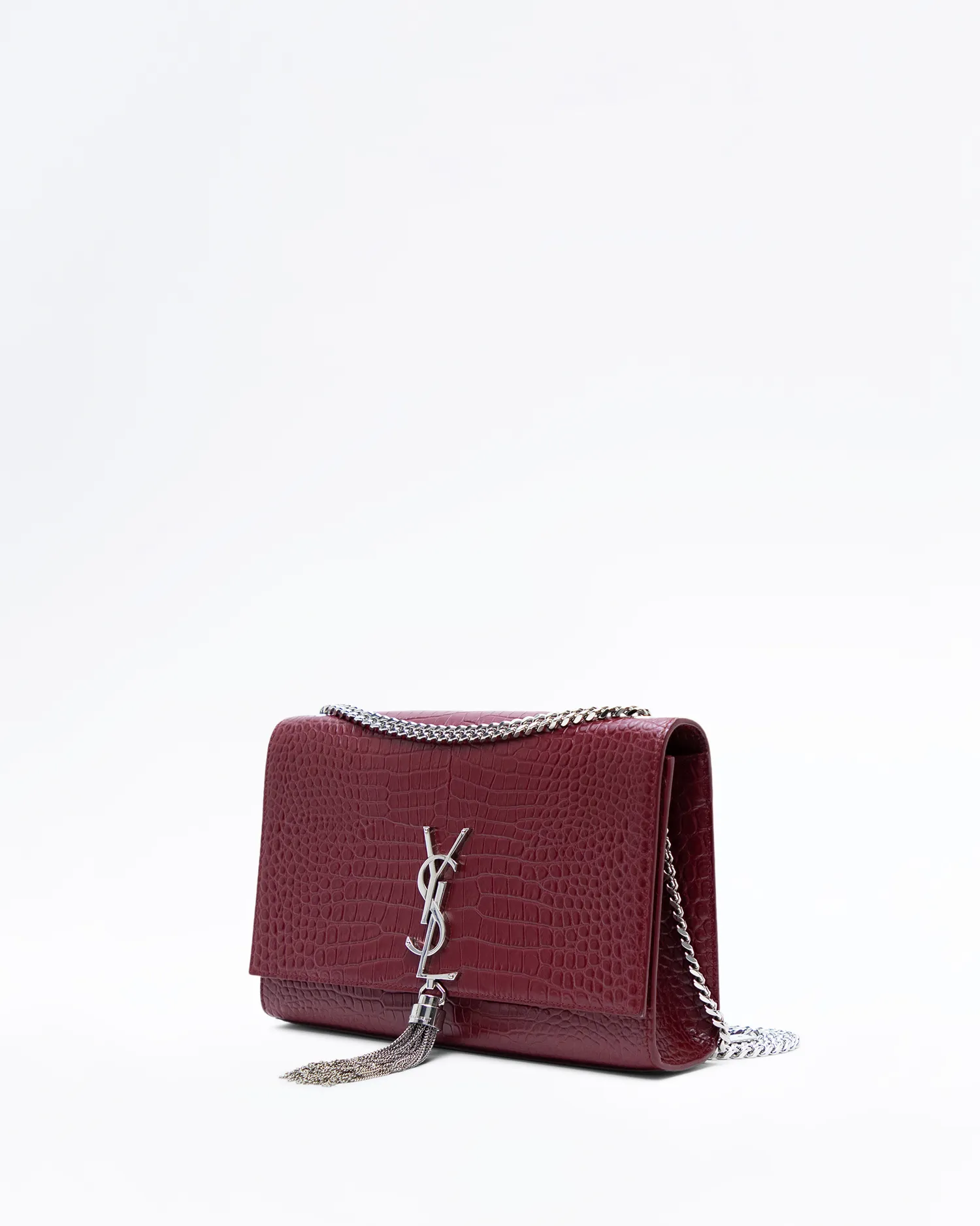 Croc-Embossed Medium Kate Tassel Bag