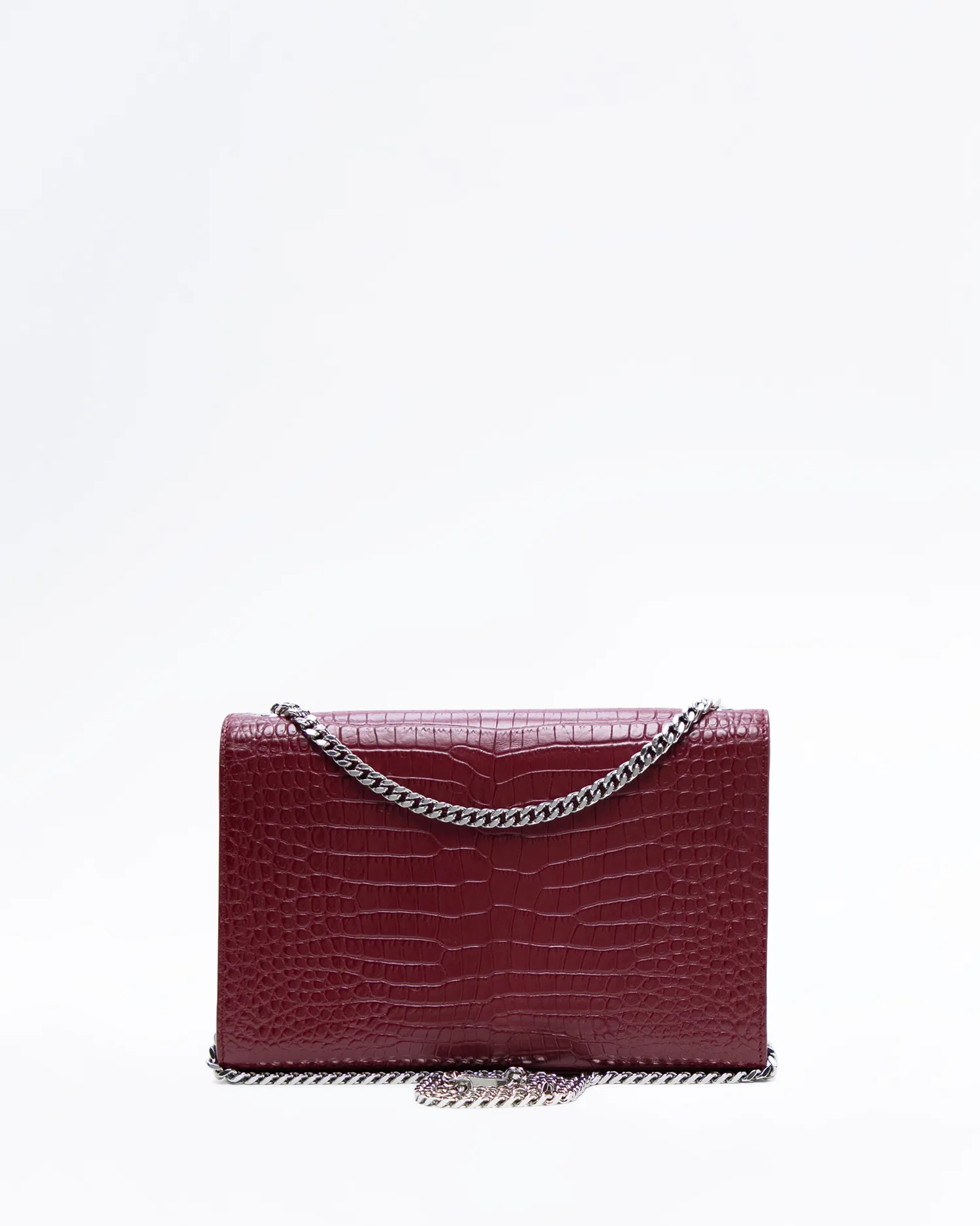 Croc-Embossed Medium Kate Tassel Bag