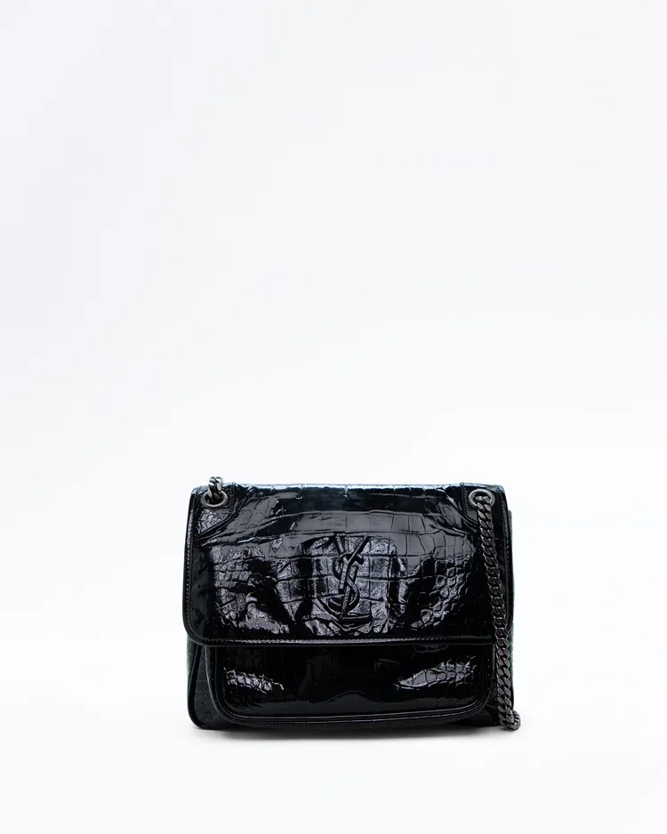 Patent Croc-Embossed Medium Niki Bag