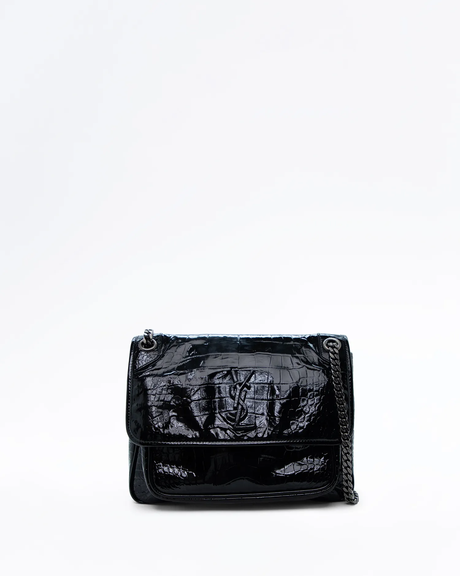 Patent Croc-Embossed Medium Niki Bag