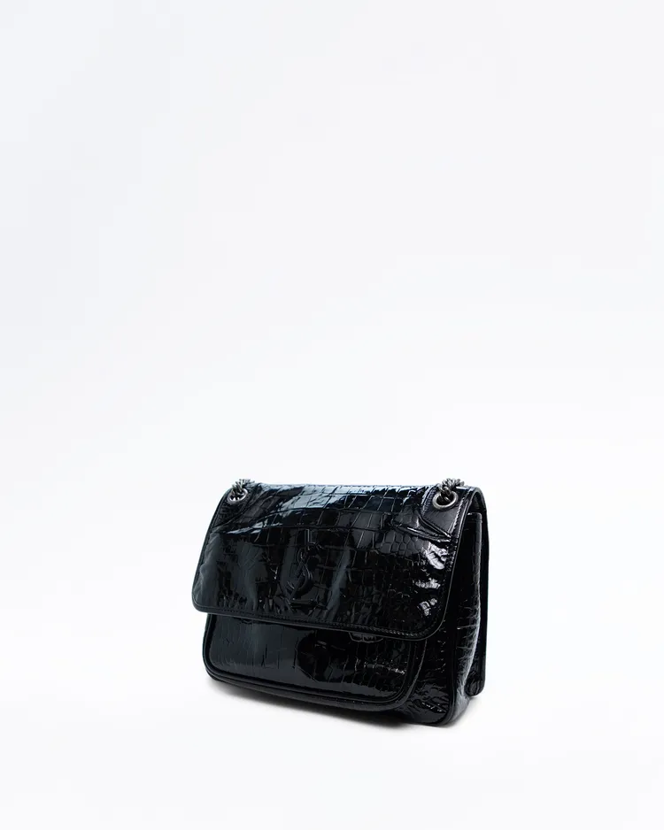 Alternate view angle of Patent Croc-Embossed Medium Niki Bag