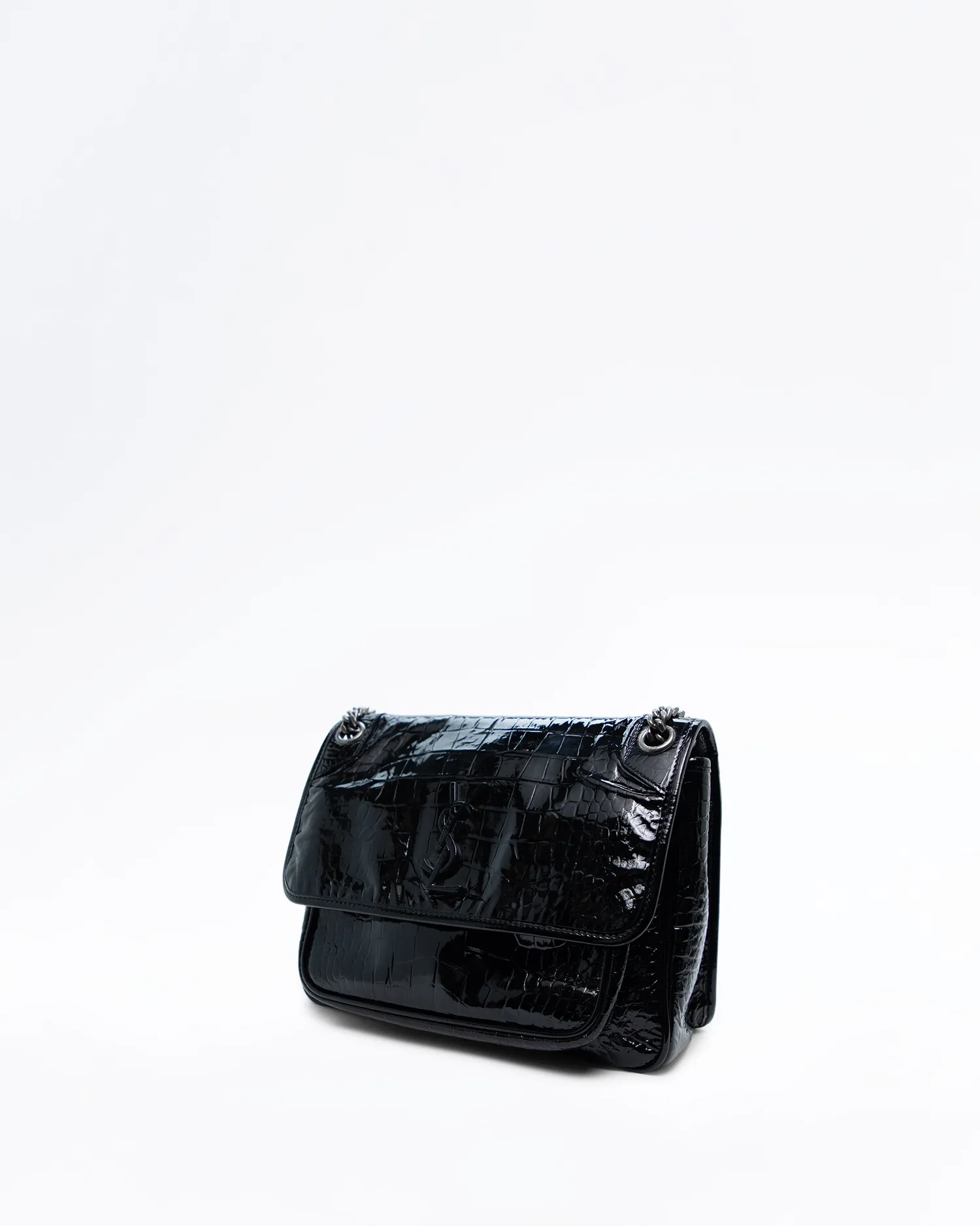 Patent Croc-Embossed Medium Niki Bag