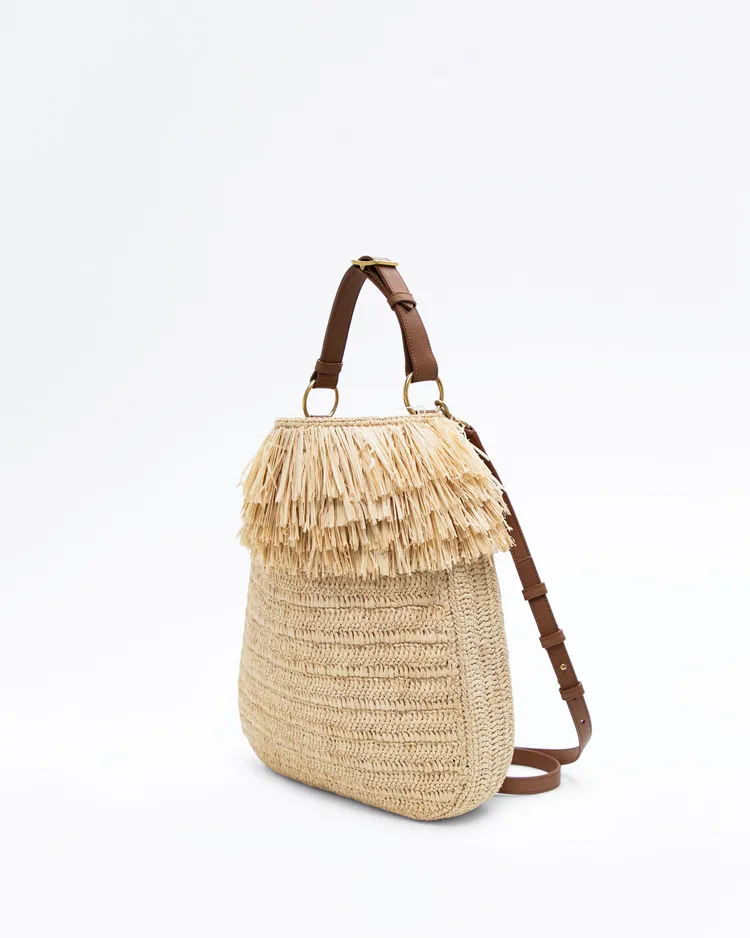 Alternate view angle of Raffia Fringe Roady Shoulder Bag
