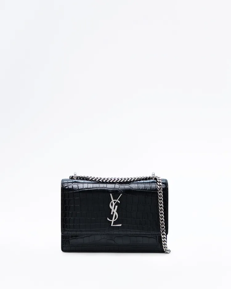 Croc-Embossed Mini Sunset Wallet on a Chain