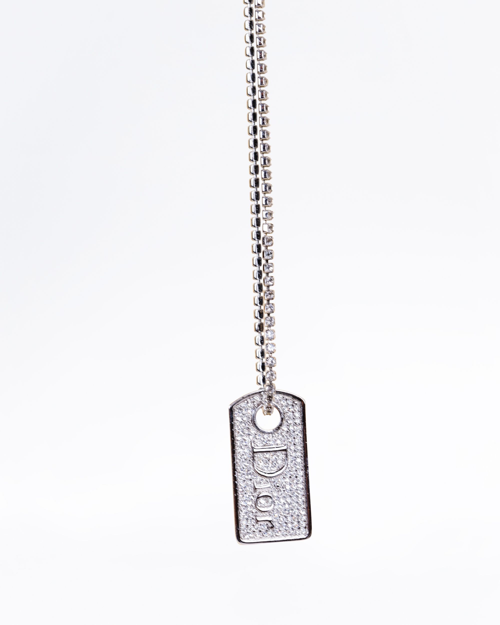 Christian Dior Crystal Dog Tag Pendant Necklace | Vivrelle