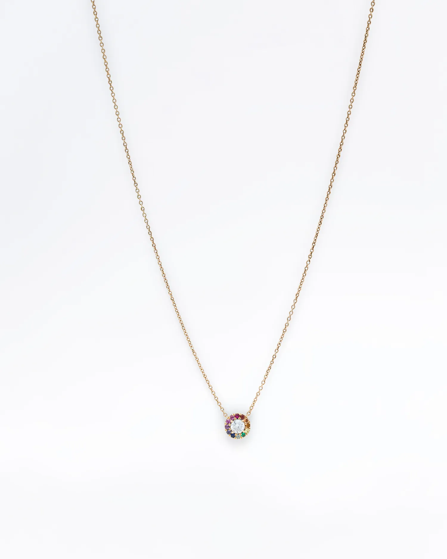 Diamond Pendant with Rainbow Gemstone Halo