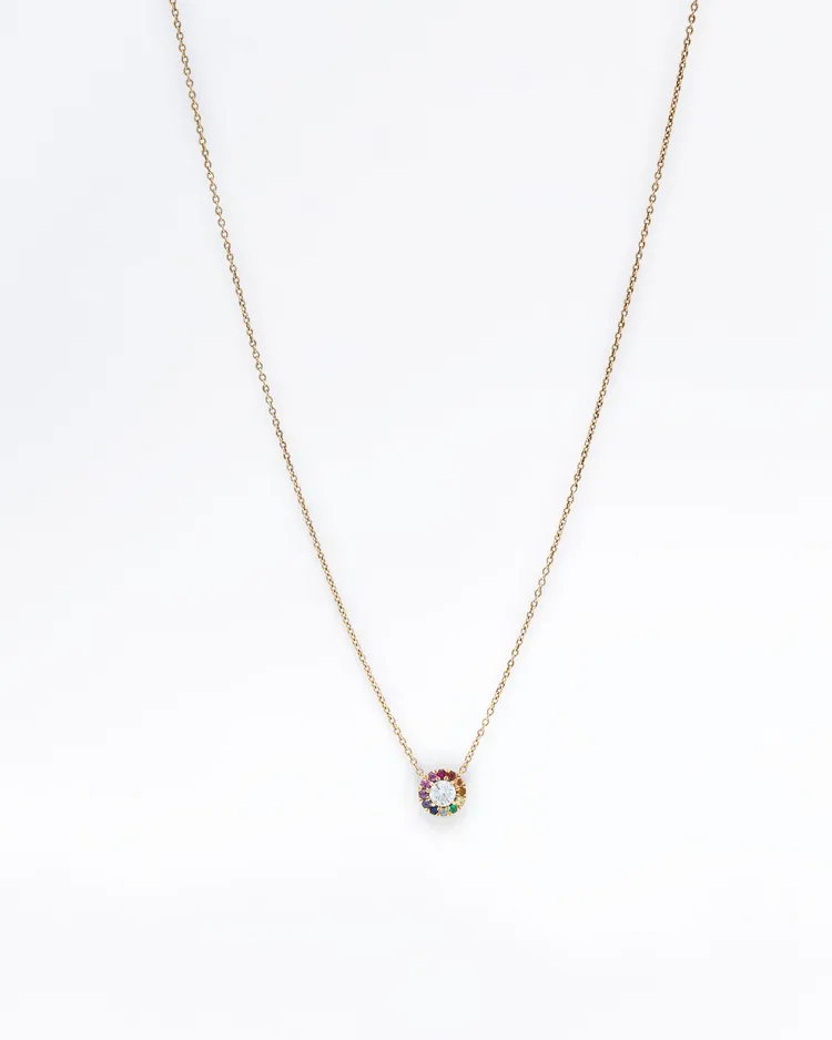 Diamond Pendant with Rainbow Gemstone Halo