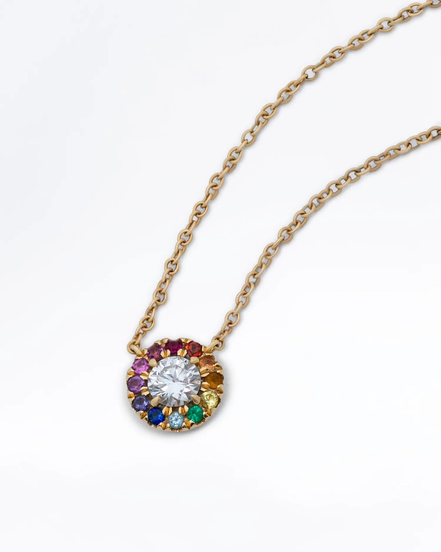 Diamond Pendant with Rainbow Gemstone Halo